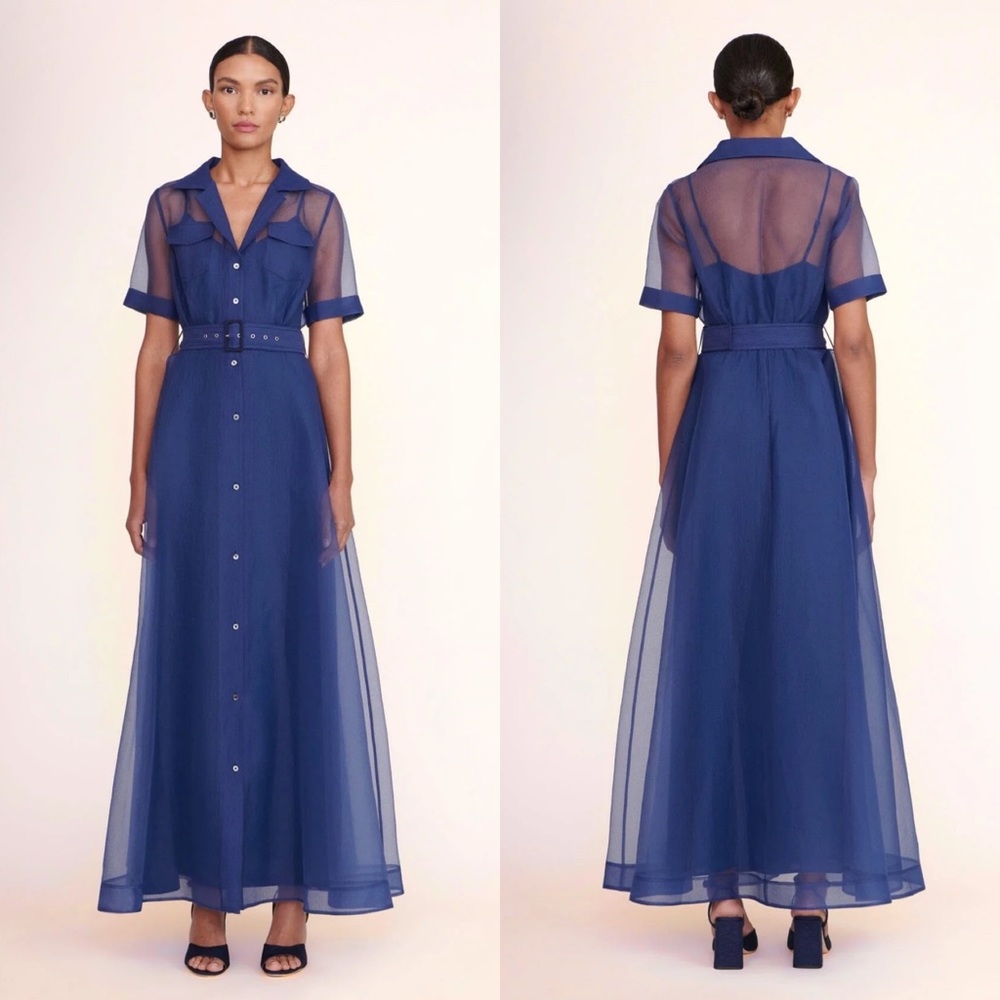 New Staud Millie Organza Maxi Gown Dress Navy
